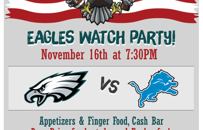Join the Newtown Democrats for an exciting Eagles Watch Party on November 16th at 7:30 PM!