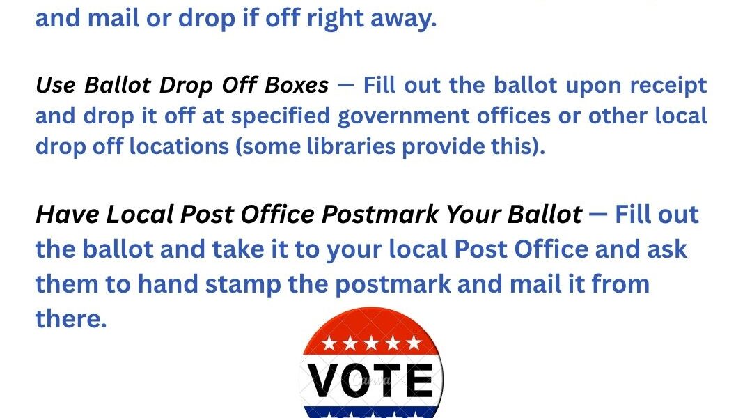 Don’t Procrastinate – Fill out your Mail-in Ballots and Mail or Drop Off!