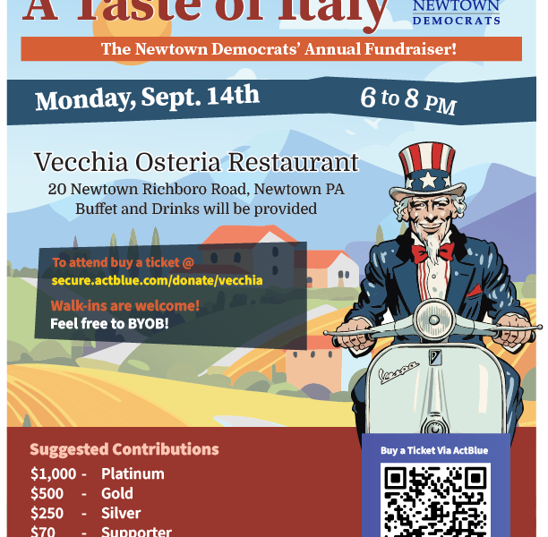 A Taste of Italy 2026 – The Newtown Democrats’ Annual Fundraiser! 9/14/2026